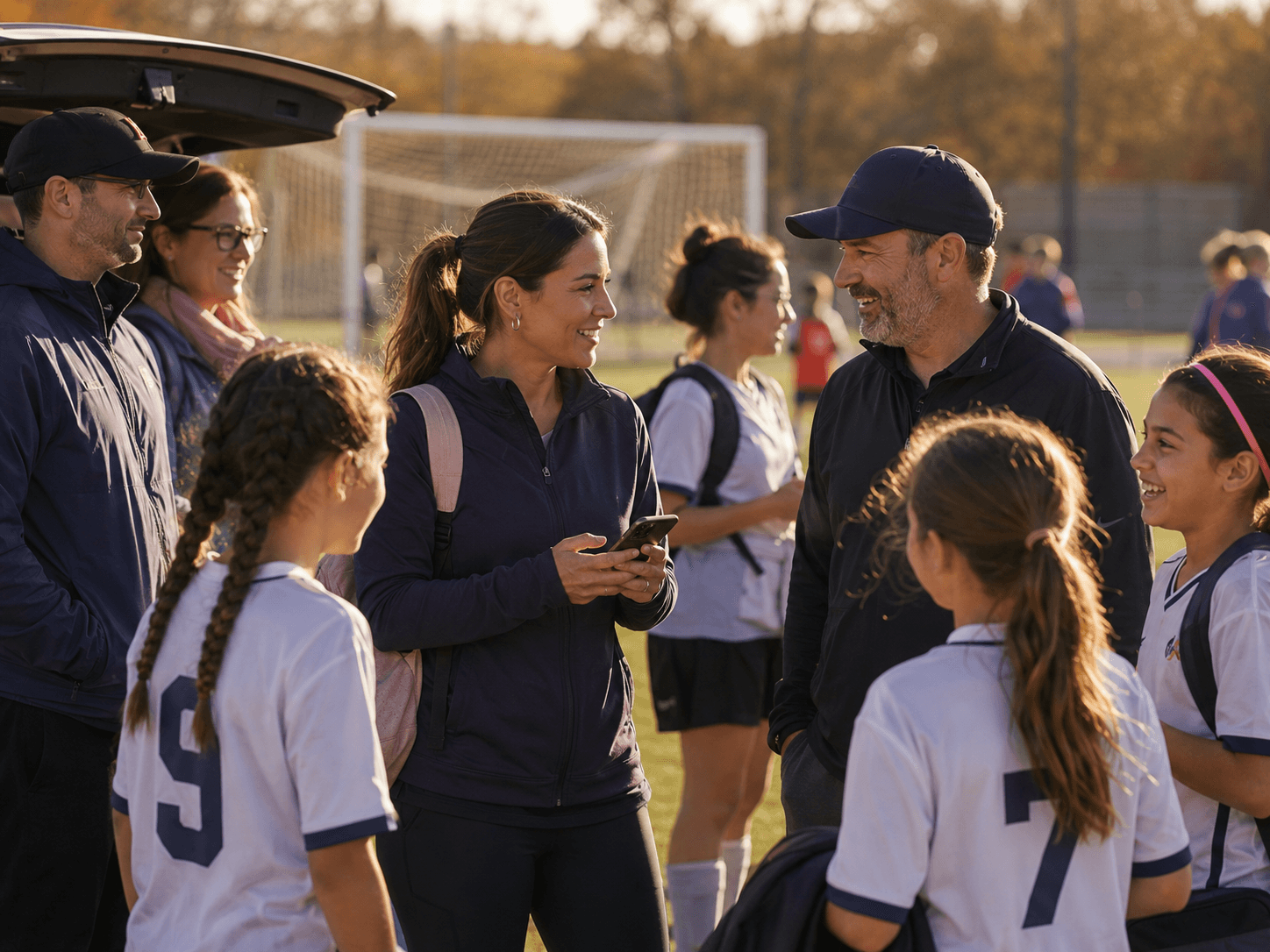 A sports team gathered for practice coordination